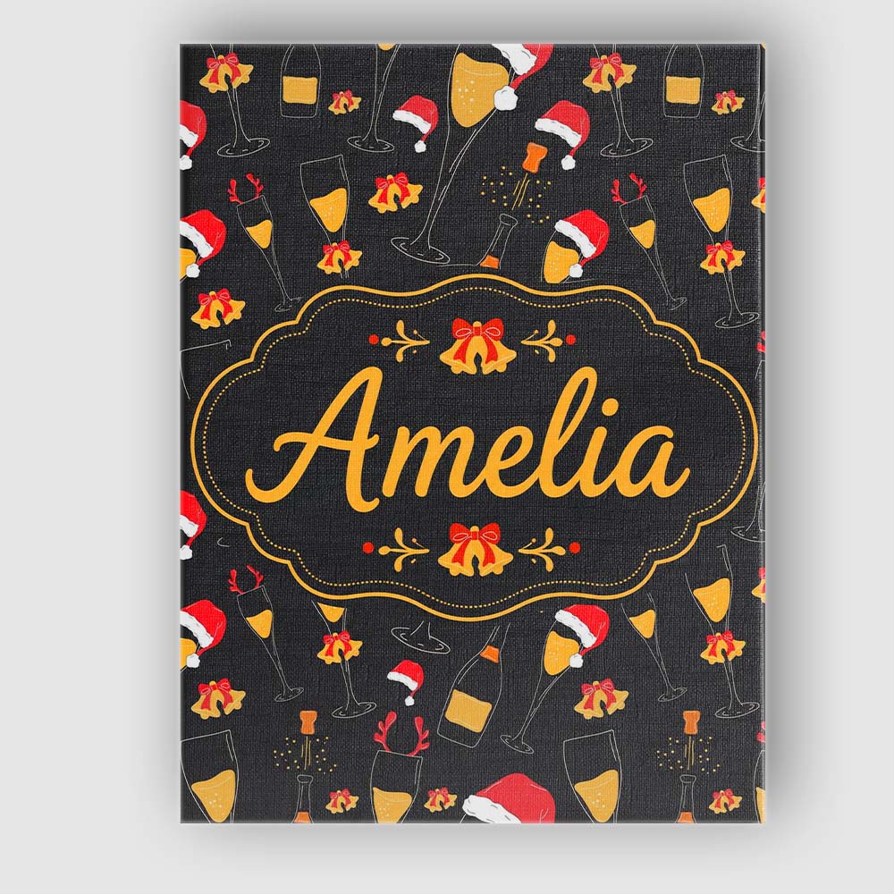 Personalised Name Festive Champagne Glass Custom  Unique Gift Idea Elegant Feature Canvas Wall Art Print Decor Picture Ready to Hang