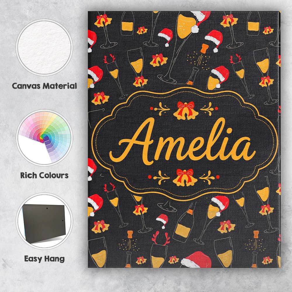 Personalised Name Festive Champagne Glass Custom  Unique Gift Idea Elegant Feature Canvas Wall Art Print Decor Picture Ready to Hang