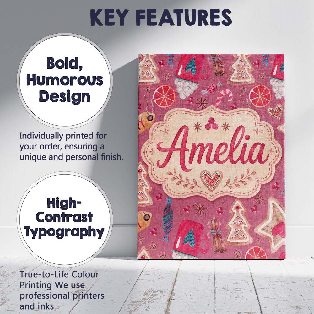 Personalised Name Watercolor Christmas Custom  Modern Room Accent Elegant Feature Canvas Wall Art Print Decor Picture Ready to Hang