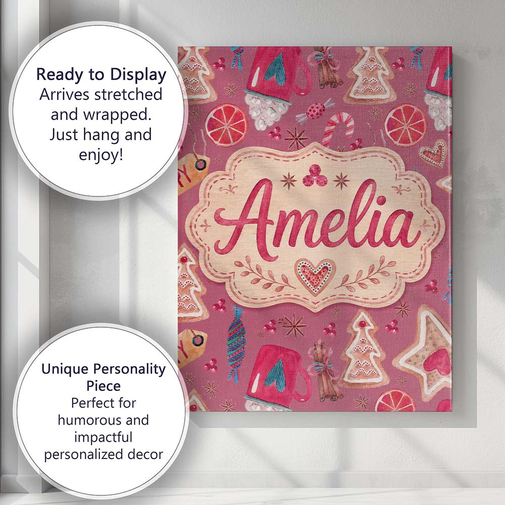 Personalised Name Watercolor Christmas Custom  Modern Room Accent Elegant Feature Canvas Wall Art Print Decor Picture Ready to Hang