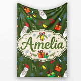 Cute Santa Gifts Champagne Christmas Seamless Pattern Lovely  Personalised Custom Name Super Soft Fleece Blanket Bed Sofa Throw