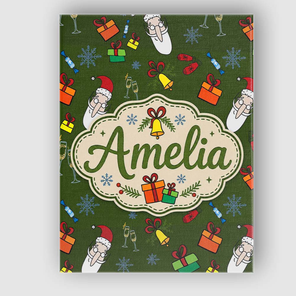 Personalised Name Cute Santa Gifts Champagne Custom Bespoke  Contemporary Display Canvas Wall Art Print Decor Picture Ready to Hang