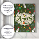 Personalised Name Cute Santa Gifts Champagne Custom Bespoke  Contemporary Display Canvas Wall Art Print Decor Picture Ready to Hang