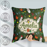 Custom Name Santa Gifts Champagne Christmas Seamless Pattern Square Filled Cushion Throw Pillow Sofa Bed Home Decor Zip Washable UK Made