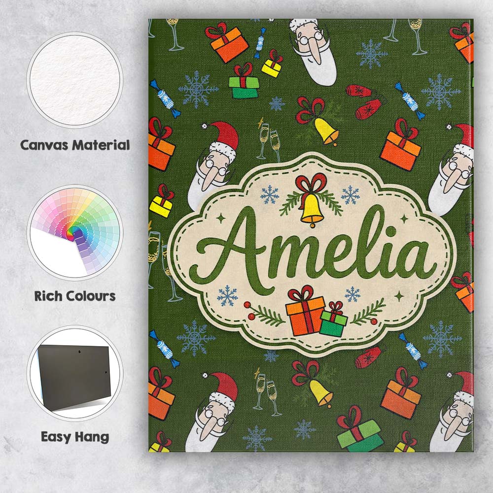 Personalised Name Cute Santa Gifts Champagne Custom Bespoke  Contemporary Display Canvas Wall Art Print Decor Picture Ready to Hang