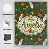 Personalised Name Cute Santa Gifts Champagne Custom Bespoke  Contemporary Display Canvas Wall Art Print Decor Picture Ready to Hang