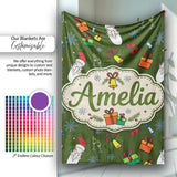 Cute Santa Gifts Champagne Christmas Seamless Pattern Lovely  Personalised Custom Name Super Soft Fleece Blanket Bed Sofa Throw