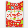 Merry Christmas Holiday Red Festive Seamless Pattern Lovely  Personalised Custom Name Super Soft Fleece Blanket Bed Sofa Throw