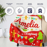 Merry Christmas Holiday Red Festive Seamless Pattern Lovely  Personalised Custom Name Super Soft Fleece Blanket Bed Sofa Throw