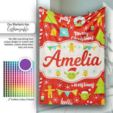 Merry Christmas Holiday Red Festive Seamless Pattern Lovely  Personalised Custom Name Super Soft Fleece Blanket Bed Sofa Throw