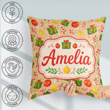 Custom Name Christmas Gifts Candy Cane Baubles Festive Seamless Square Filled Cushion Throw Pillow Sofa Bed Home Decor Zip Washable UK Made