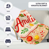Christmas Gifts Candy Cane Baubles Festive Seamless Pattern Lovely  Personalised Custom Name Super Soft Fleece Blanket Bed Sofa Throw