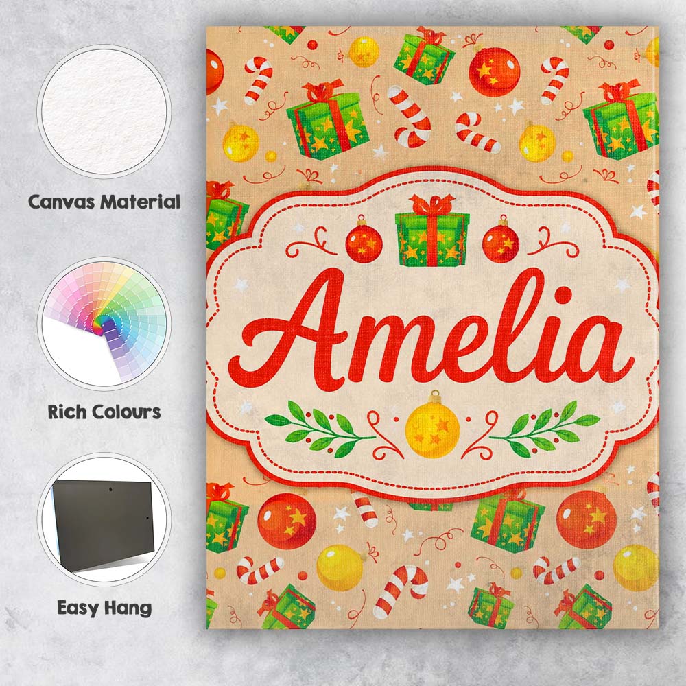 Personalised Name Christmas Gifts Candy Custom  Modern Room Accent Elegant Feature Canvas Wall Art Print Decor Picture Ready to Hang