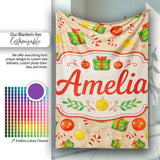 Christmas Gifts Candy Cane Baubles Festive Seamless Pattern Lovely  Personalised Custom Name Super Soft Fleece Blanket Bed Sofa Throw