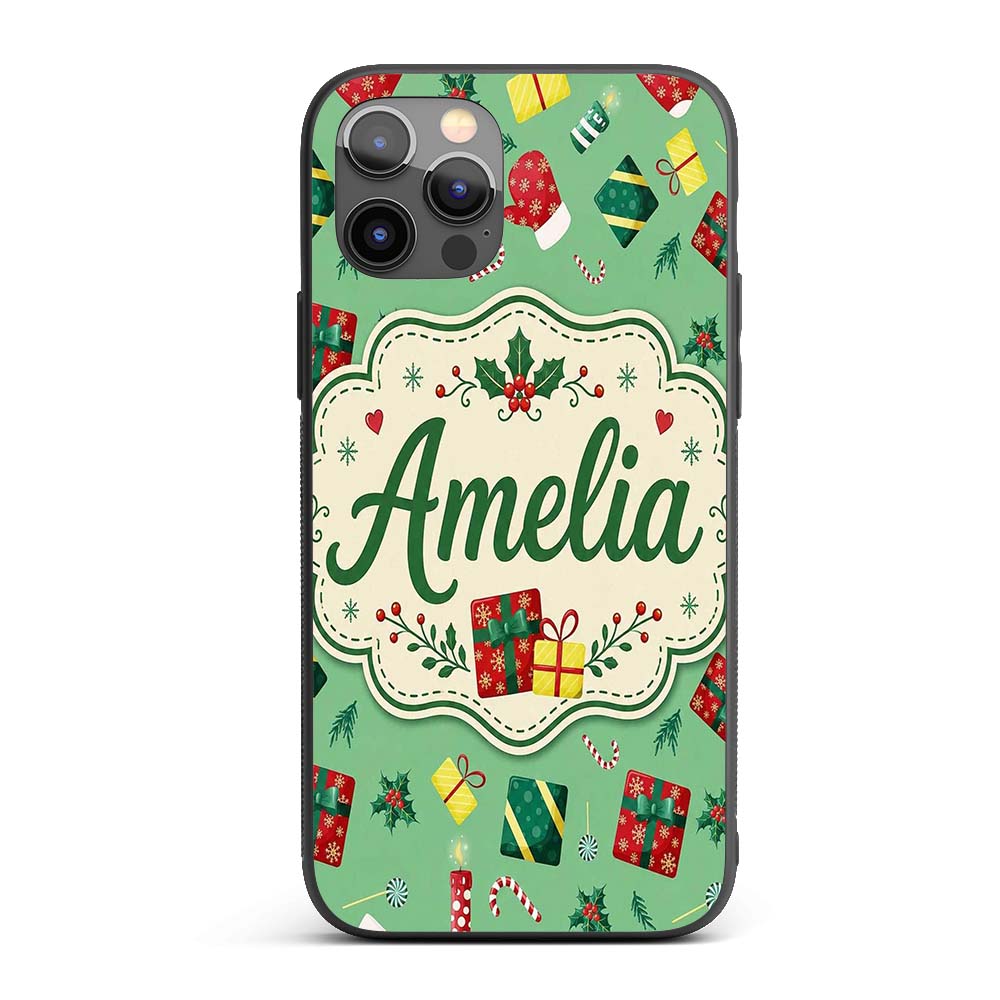 Christmas Gifts Candy Cane Holly Mitten Seamless Custom Name Protective Phone Case Mobile Cover Durable Everyday Smartphone Shock Resistant