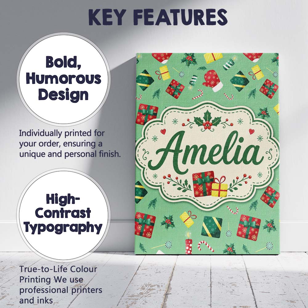Personalised Name Christmas Gifts Candy Custom  Modern Room Accent Elegant Feature Canvas Wall Art Print Decor Picture Ready to Hang