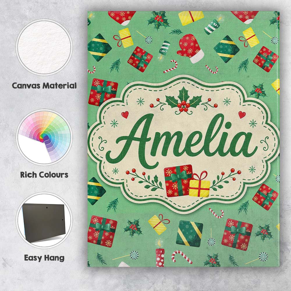 Personalised Name Christmas Gifts Candy Custom  Modern Room Accent Elegant Feature Canvas Wall Art Print Decor Picture Ready to Hang