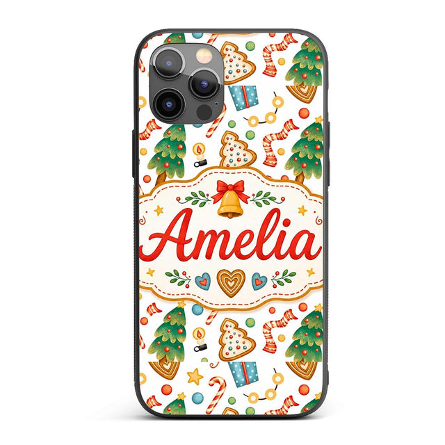 Watercolor Christmas Tree Cookie Candy Festive Custom Name Protective Phone Case Mobile Cover Durable Everyday Smartphone Shock Resistant