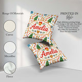 Custom Name Christmas Tree Cookie Candy Festive Seamless Pattern Square Filled Cushion Throw Pillow Sofa Bed Home Decor Zip Washable UK Made