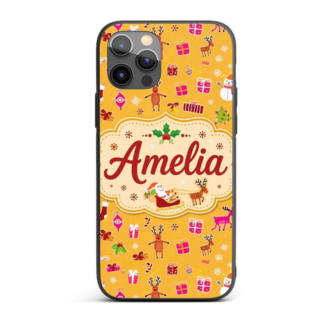 Cute Santa Reindeer Snowman Christmas Seamless Custom Name Protective Phone Case Mobile Cover Durable Everyday Smartphone Shock Resistant