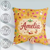 Custom Name Santa Reindeer Snowman Christmas Seamless Pattern Square Filled Cushion Throw Pillow Sofa Bed Home Decor Zip Washable UK Made