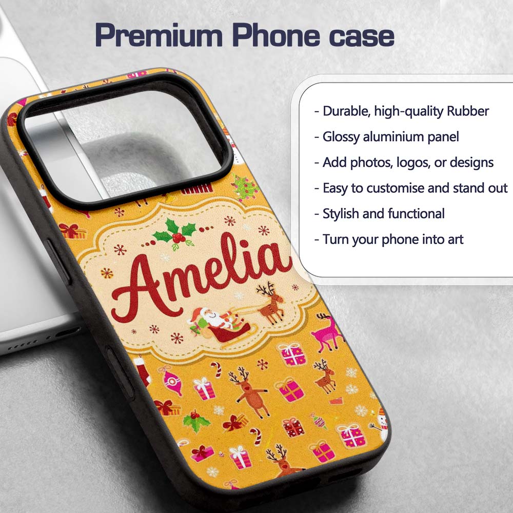 Cute Santa Reindeer Snowman Christmas Seamless Custom Name Protective Phone Case Mobile Cover Durable Everyday Smartphone Shock Resistant