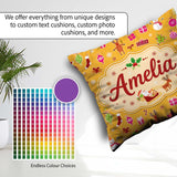 Custom Name Santa Reindeer Snowman Christmas Seamless Pattern Square Filled Cushion Throw Pillow Sofa Bed Home Decor Zip Washable UK Made