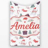 Cute Snowman Christmas Tree Candy Cane Seamless Pattern Lovely  Personalised Custom Name Super Soft Fleece Blanket Bed Sofa Throw
