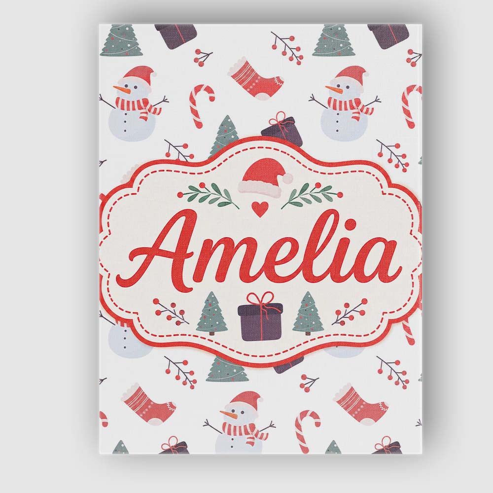 Personalised Name Cute Snowman Christmas Custom  Unique Gift Idea Elegant Feature Canvas Wall Art Print Decor Picture Ready to Hang