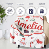 Cute Snowman Christmas Tree Candy Cane Seamless Pattern Lovely  Personalised Custom Name Super Soft Fleece Blanket Bed Sofa Throw