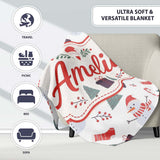 Cute Snowman Christmas Tree Candy Cane Seamless Pattern Lovely  Personalised Custom Name Super Soft Fleece Blanket Bed Sofa Throw