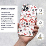 Cute Snowman Christmas Tree Candy Cane Seamless Custom Name Protective Phone Case Mobile Cover Durable Everyday Smartphone Shock Resistant