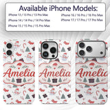 Cute Snowman Christmas Tree Candy Cane Seamless Custom Name Protective Phone Case Mobile Cover Durable Everyday Smartphone Shock Resistant
