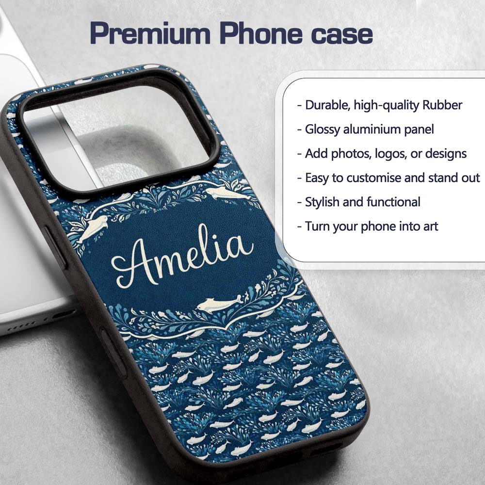 Light Blue Whale Seamless Pattern Cute Marine Custom Name Protective Phone Case Mobile Cover Durable Everyday Smartphone Shock Resistant