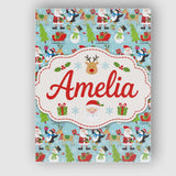 Personalised Name Cute Santa Penguin Custom Premium Decorative Design Modern Room Accent Canvas Wall Art Print Decor Picture Ready to Hang