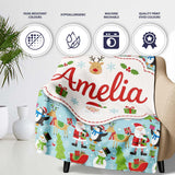Cute Santa Penguin Reindeer Sleigh Seamless Pattern Cute Unique Gift  Personalised Custom Name Super Soft Fleece Blanket Bed Sofa Throw
