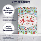 Personalised Name Cute Santa Penguin Custom Premium Decorative Design Modern Room Accent Canvas Wall Art Print Decor Picture Ready to Hang