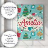 Personalised Name Christmas Candy Cane Custom  Modern Room Accent Elegant Feature Canvas Wall Art Print Decor Picture Ready to Hang