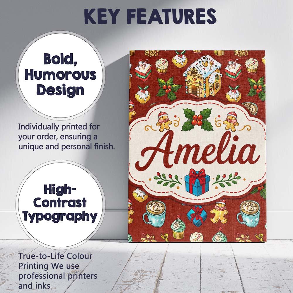 Personalised Name Gingerbread House Cupcake Custom  Bespoke Interior Contemporary Canvas Wall Art Print Decor Picture Ready to Hang