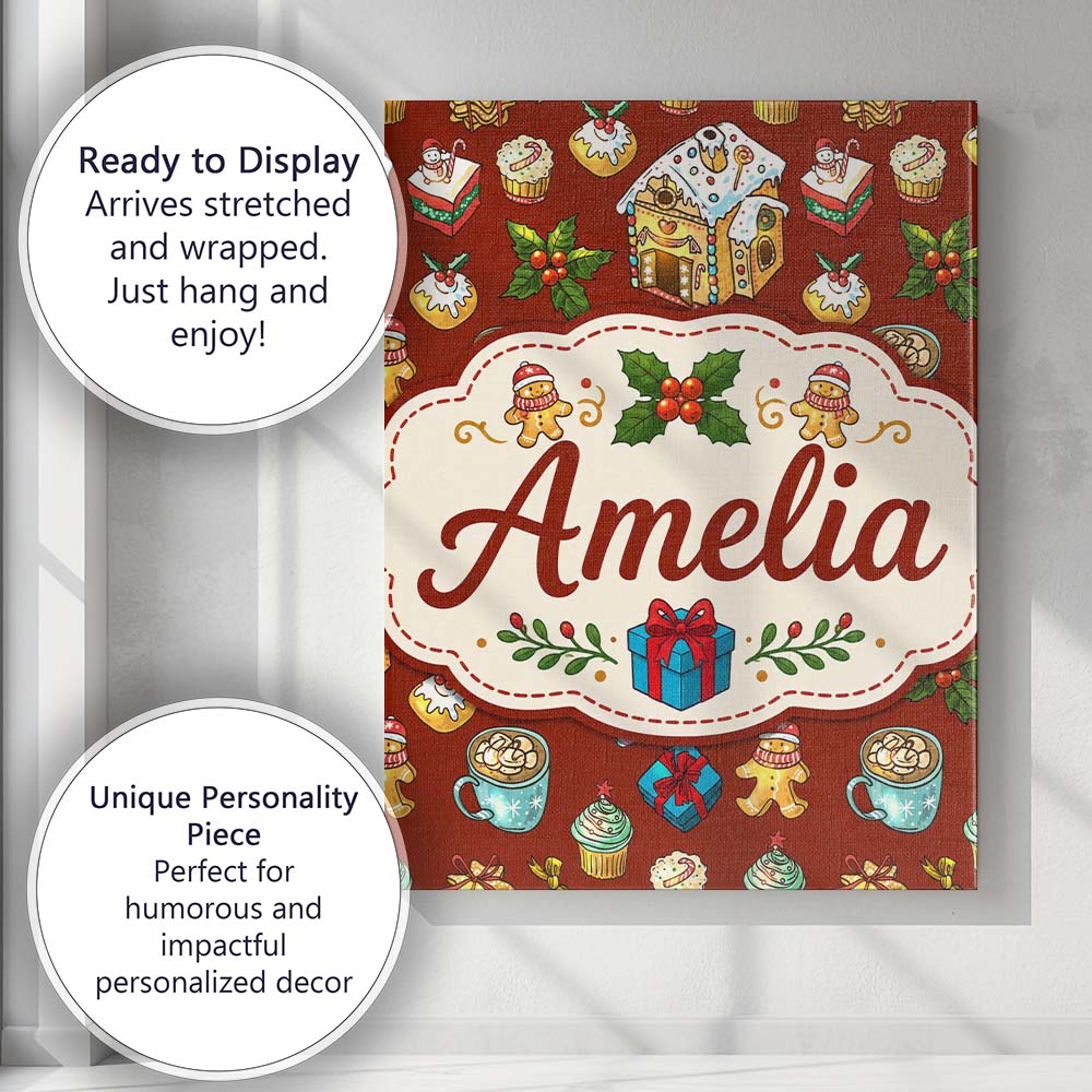 Personalised Name Gingerbread House Cupcake Custom  Bespoke Interior Contemporary Canvas Wall Art Print Decor Picture Ready to Hang