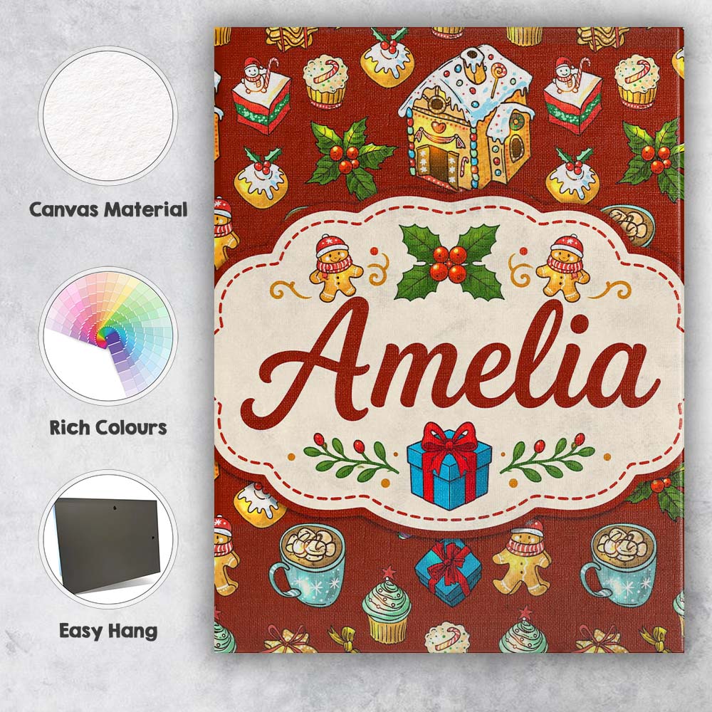 Personalised Name Gingerbread House Cupcake Custom  Bespoke Interior Contemporary Canvas Wall Art Print Decor Picture Ready to Hang