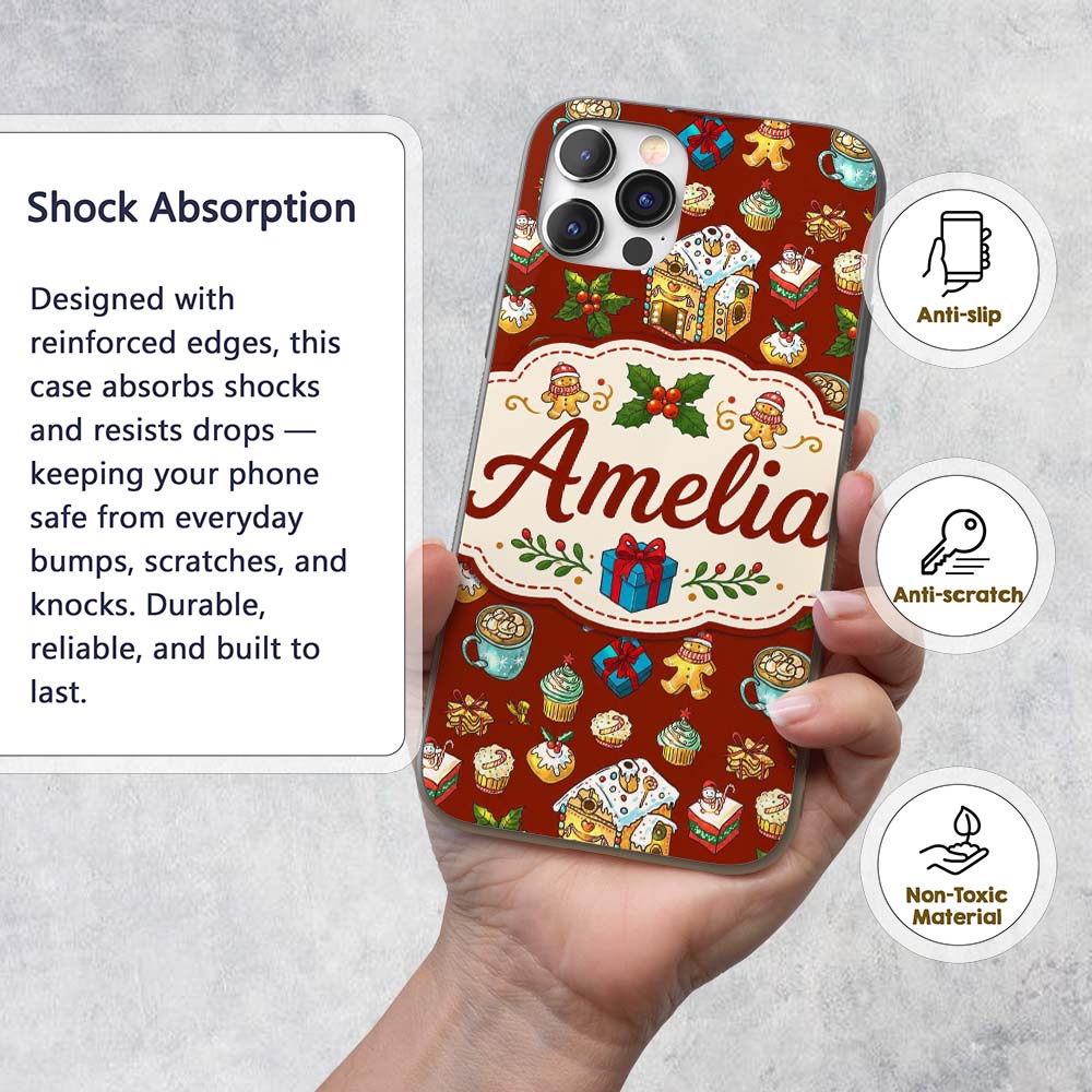 Gingerbread House Cupcake Candy Printed Design Custom Name Protective Phone Case Mobile Cover Durable Everyday Smartphone Shock Resistant