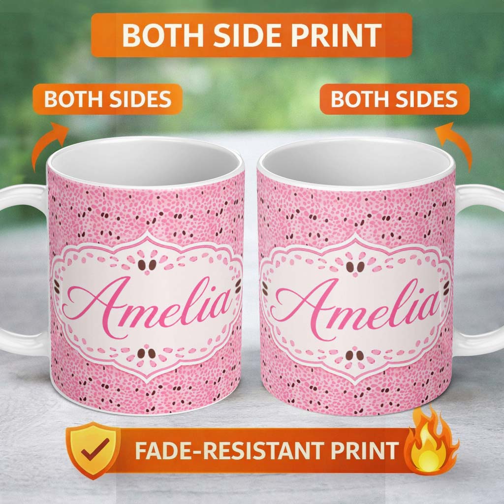 Personalized Custom Name Pink Sprinkle Dot Seamless Pattern Minimal Confetti Style Design 11oz Ceramic Coffee Tea Mug White Large Handle