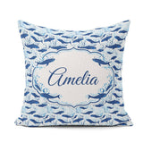 Custom Name Beige Whale Ocean Seamless Pattern Soft Marine Life Square Filled Cushion Throw Pillow Sofa Bed Home Decor Zip Washable UK Made