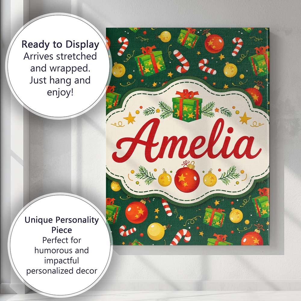 Personalised Name Christmas Gift Box Candy Custom  Bespoke Contemporary Statement Canvas Wall Art Print Decor Picture Ready to Hang