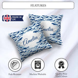 Custom Name Beige Whale Ocean Seamless Pattern Soft Marine Life Square Filled Cushion Throw Pillow Sofa Bed Home Decor Zip Washable UK Made