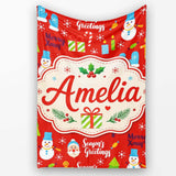 Merry Christmas Santa Snowman Candy Greeting Seamless Pattern Lovely  Personalised Custom Name Super Soft Fleece Blanket Bed Sofa Throw