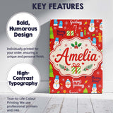 Personalised Name Merry Christmas Santa Custom  Modern Room Accent Elegant Feature Canvas Wall Art Print Decor Picture Ready to Hang