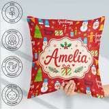 Custom Name Merry Christmas Santa Snowman Candy Greeting Pattern Square Filled Cushion Throw Pillow Sofa Bed Home Decor Zip Washable UK Made
