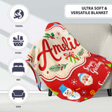Merry Christmas Santa Snowman Candy Greeting Seamless Pattern Lovely  Personalised Custom Name Super Soft Fleece Blanket Bed Sofa Throw